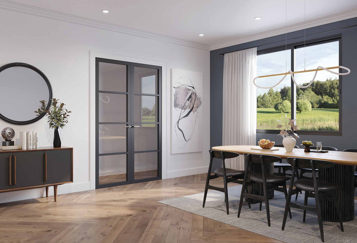 44mm 4-Panel Ailesbury Crittall Black Door - Clear/Frosted Glass