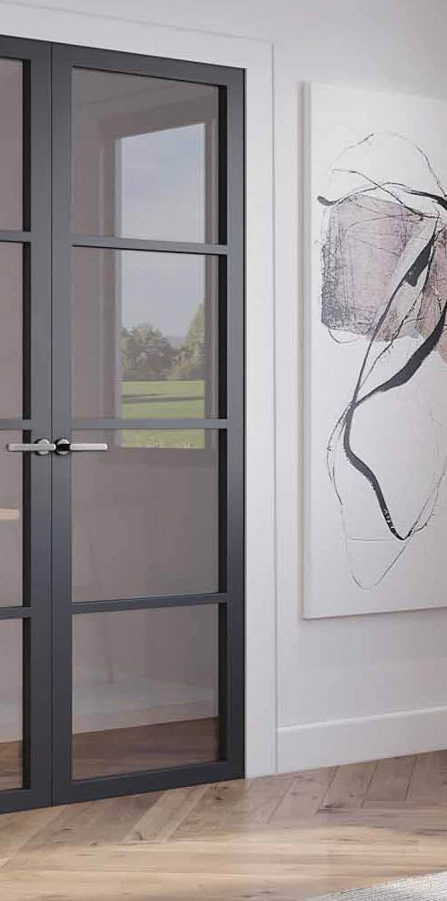 44mm 4-Panel Ailesbury Crittall Black Door - Clear/Frosted Glass
