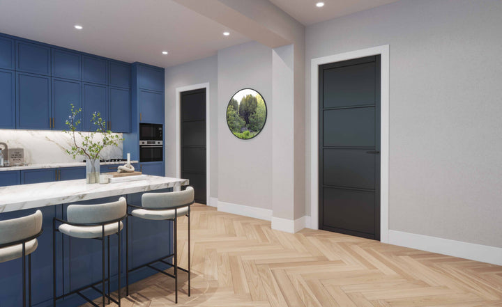 44mm 4-Panel Merrion Crittall Black Door - Solid