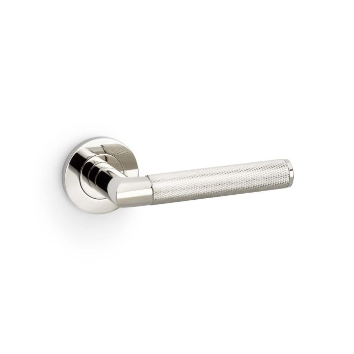Harrier Knurled Lever on Rose (A/W) Pair - PVD Polished Nickel  (PN)