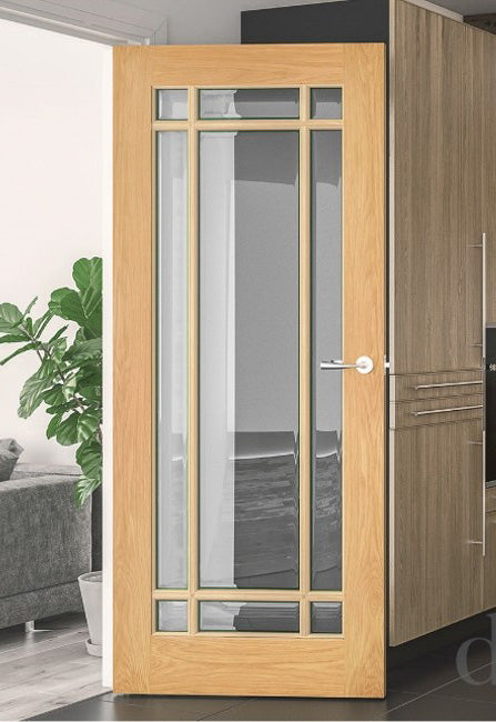 Deanta NM5GB Oak Door - Clear Bevelled Glass