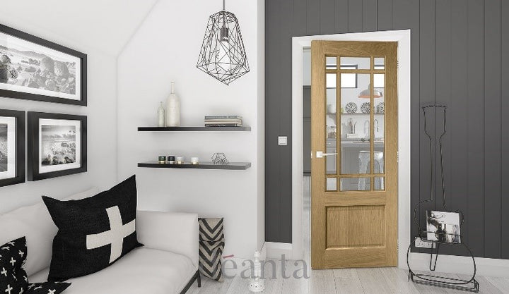 Deanta NM9BV Oak Door - Bevelled Glass