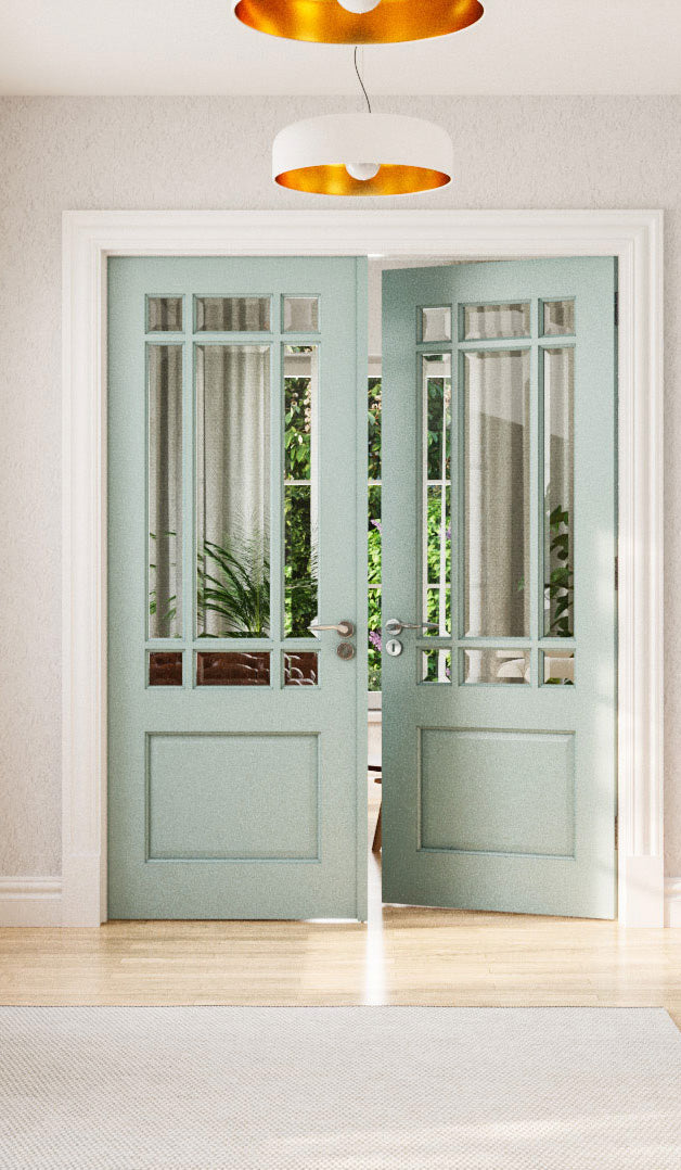 Deanta NM9GC White Primed Door -  Clear Bevelled Glass