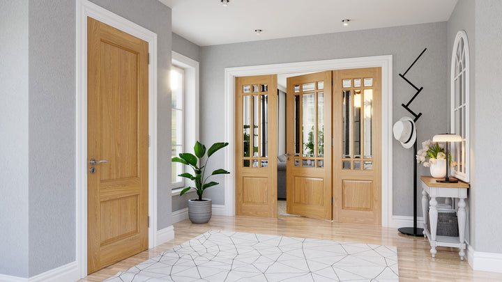 Deanta NM9BV Oak Door - Bevelled Glass