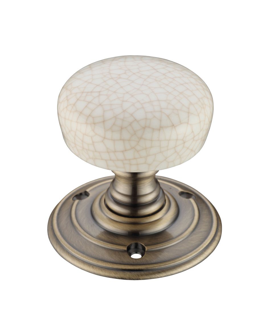 Porcelain Crackle Mortice Knob - Ivory Crackle / Florentine Bronze