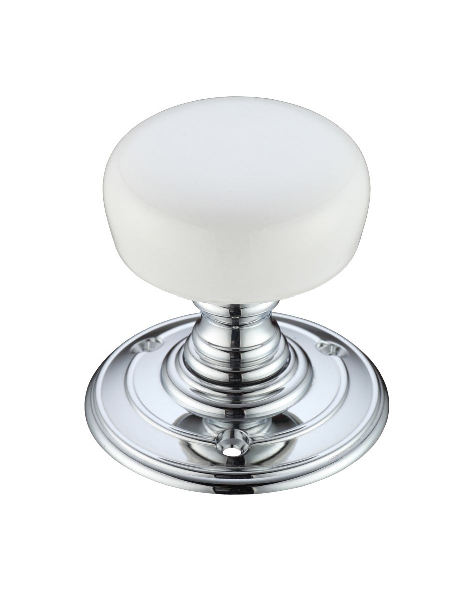 Porcelain Crackle Mortice Knob - Plain White / Polished Chrome