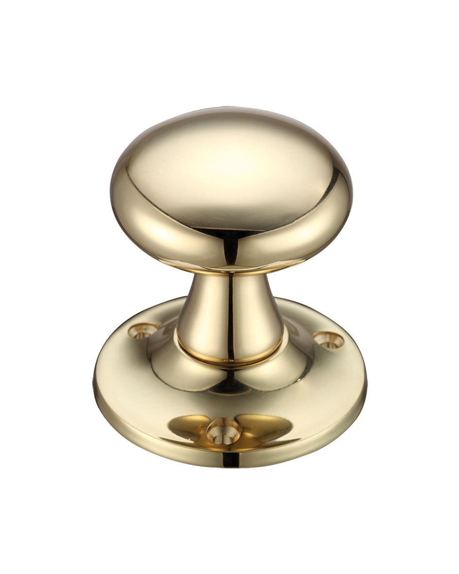 Mushroom Mortice Knob 60mm Rose dia. - Polished Brass