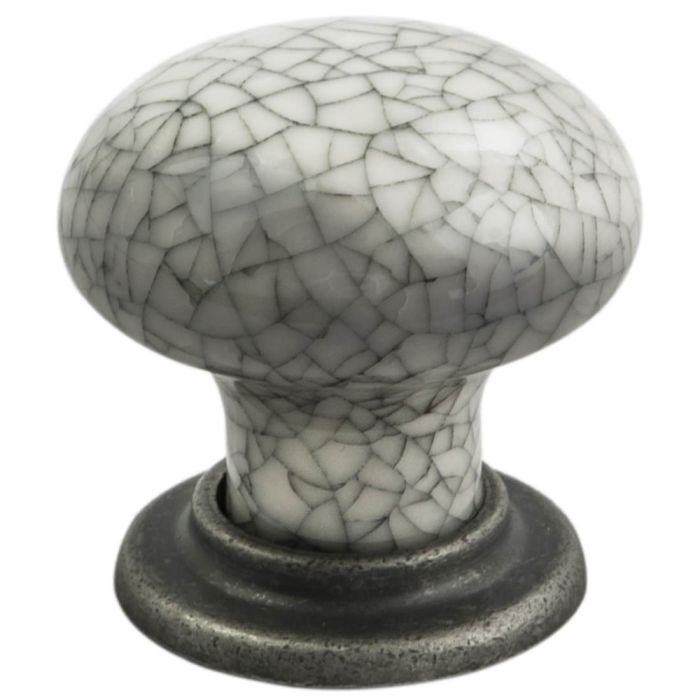 Porcelain Mushroom Pattern Knob - Antique Steel/Midnight Blue Crackle