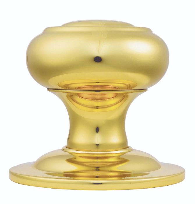 Mushroom Centre Door Knob - Polished Brass