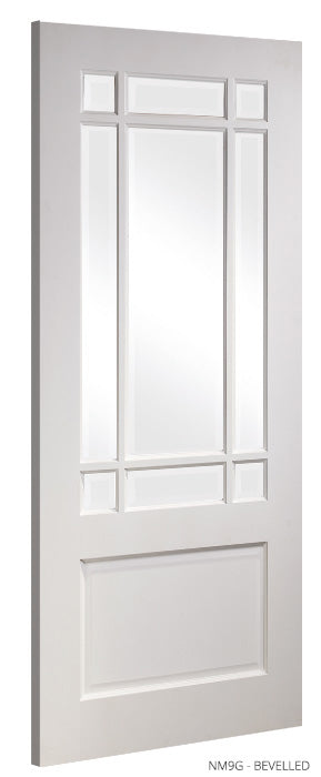Deanta NM9GC White Primed Door -  Clear Bevelled Glass