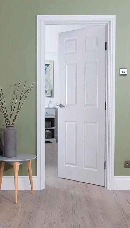 Doras 6 Panel Woodgrain White Door - FD30 Solid