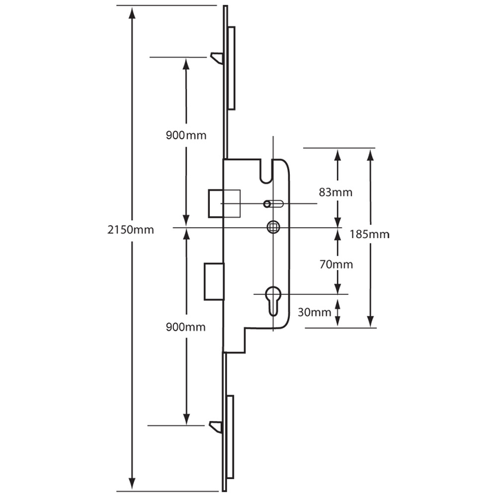 FERCO Tripact Lever Operated Latch & Deadbolt Multipoint Lock- 2 Small Hook - 70mm Centres - 20mm Faceplate