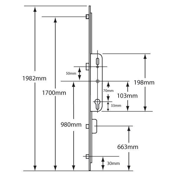 FERCO Munster Joinery Lever Operated Latch Only - 1 Lower Deadbolt & 2 Roller - 35mm Backset