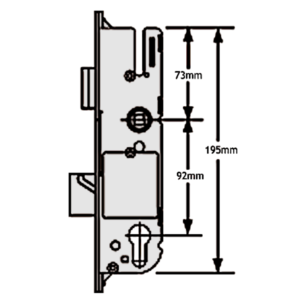 GU Lever Operated Latch & Deadbolt - GEARBOX ONLY - 92mm Centres - 28/30/35/40/45/55mm Backsets