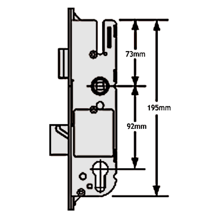 GU Lever Operated Latch & Deadbolt - GEARBOX ONLY - 92mm Centres - 28/30/35/40/45/55mm Backsets