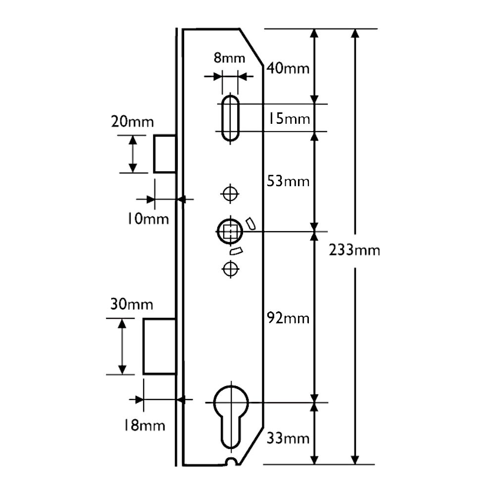 MILA Lever Operated Latch & Deadbolt Multipoint Lock _GEARBOX ONLY - 92mm Centres- 35mm Backset