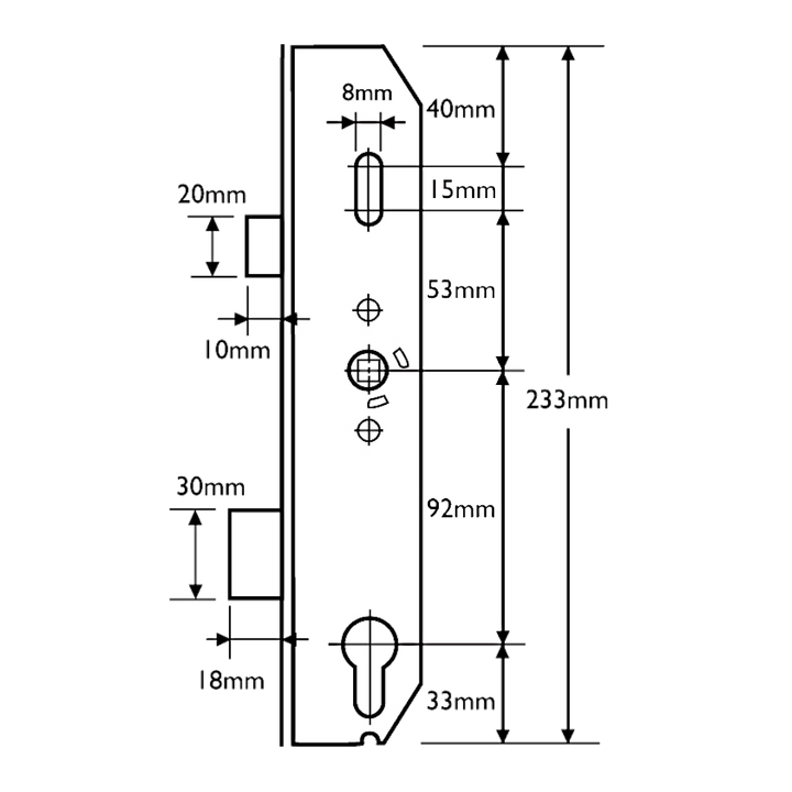 MILA Lever Operated Latch & Deadbolt Multipoint Lock _GEARBOX ONLY - 92mm Centres- 35mm Backset