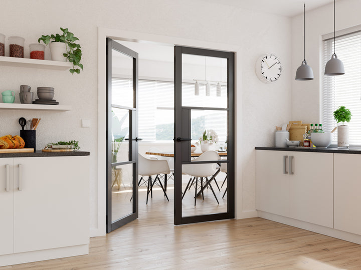 Deanta Crittall NM33gBk  Black Door - Glass Clear/Reeded