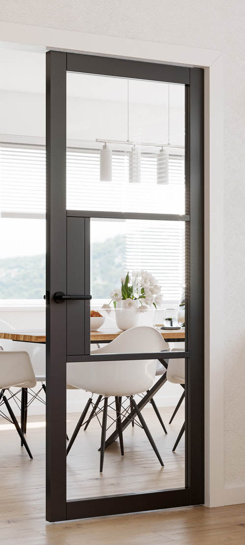 Deanta Crittall NM33gBk  Black Door - Glass Clear/Reeded