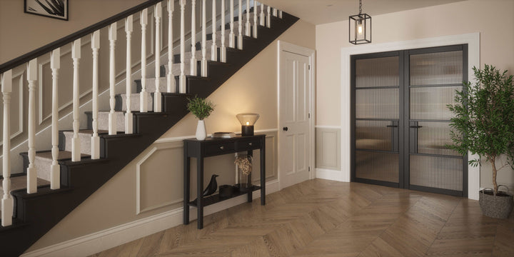 Portland 4 Lite Crittall Black Door - Clear/Reeded Glass