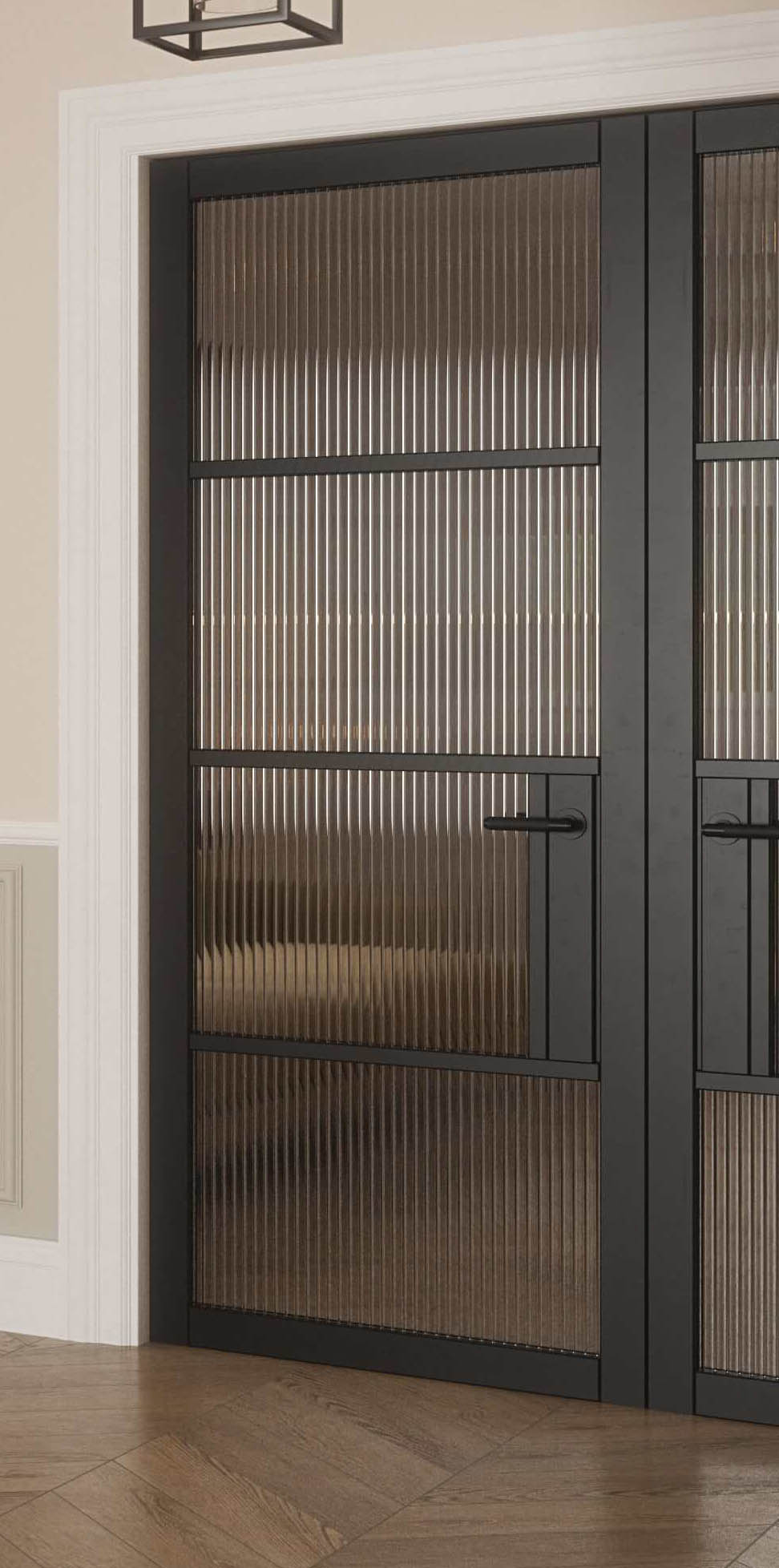 Portland 4 Lite Crittall Black Door - Clear/Reeded Glass