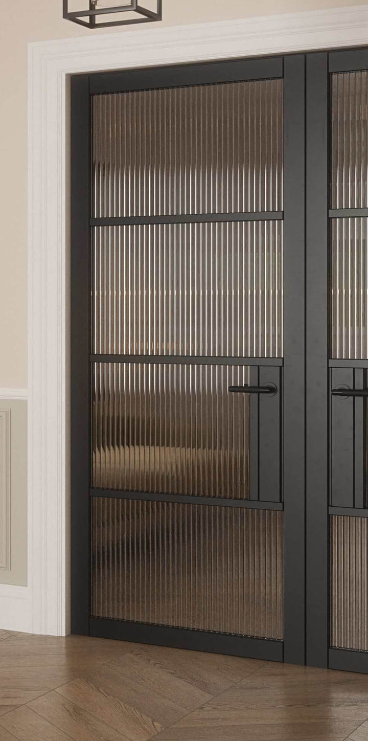 Portland 4 Lite Crittall Black Door - Clear/Reeded Glass