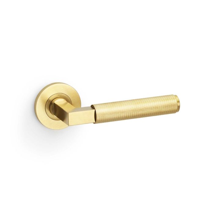Hurricane Knurled Lever on Rose (A/W) Pair - PVD Satin Brass (SB)