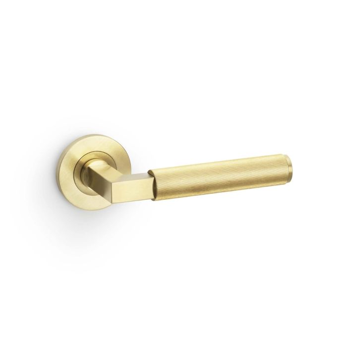 Hurricane Reeded Lever on Rose (A/W) Pair - PVD Satin Brass (SB)