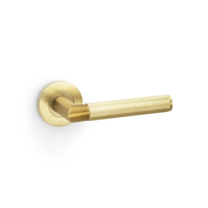 Harrier Knurled Lever on Rose (A/W) Pair - PVD Satin Brass (SB)