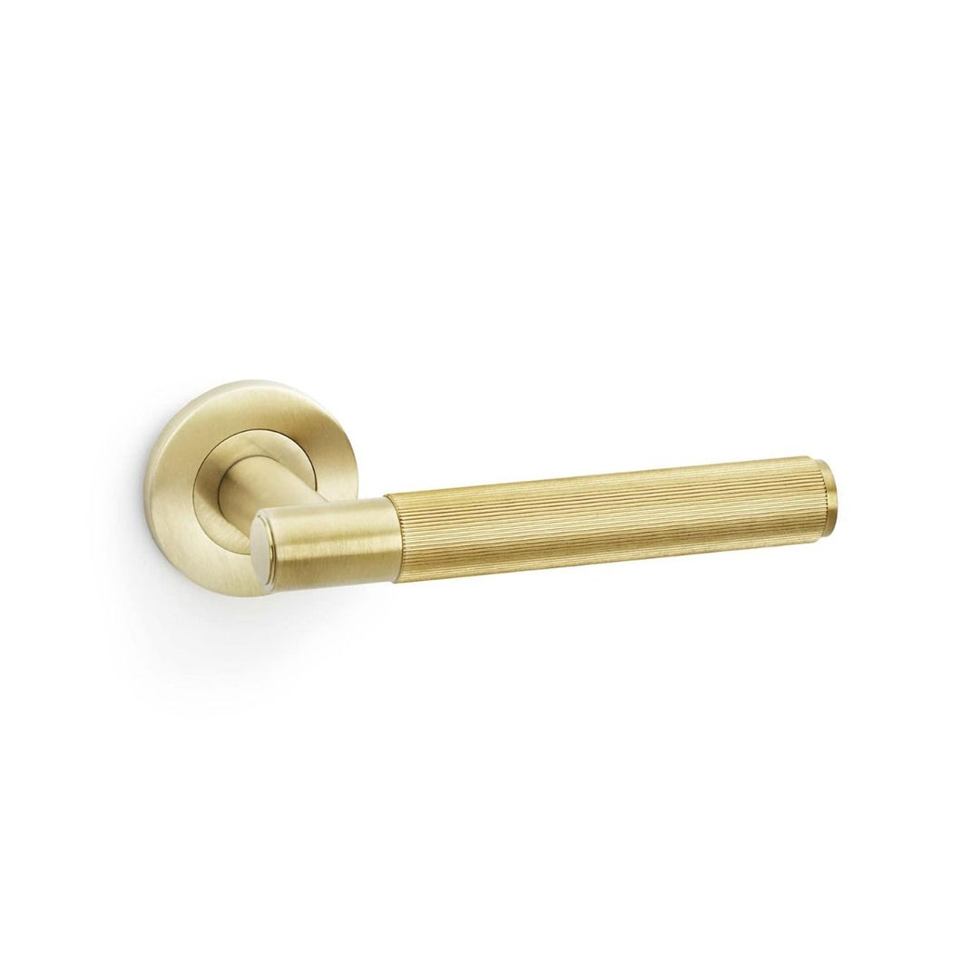 Spitfire Reeded Lever on Rose (A/W) Pair - PVD Satin Brass (SB)