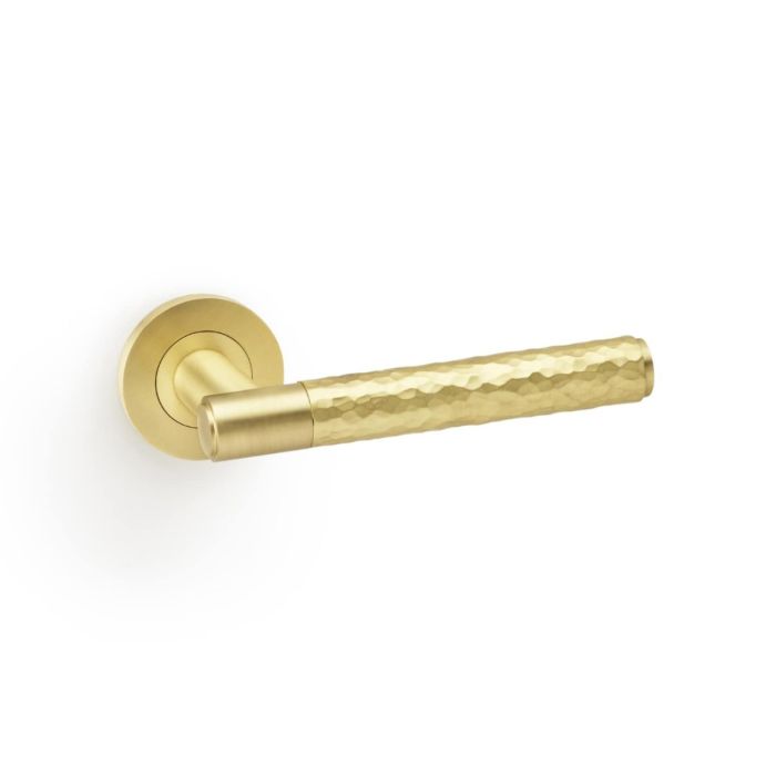 Spitfire Hammered Lever on Rose (A/W) Pair -Satin Brass (SB)