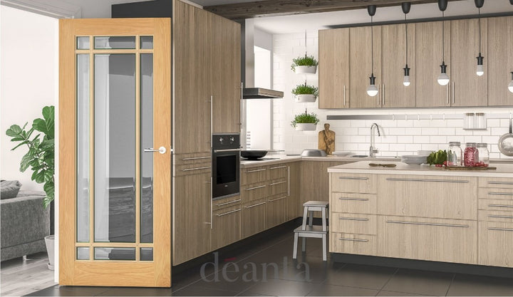 Deanta NM5GB Oak Door - Clear Bevelled Glass