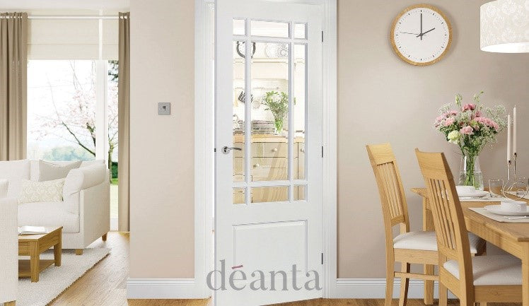 Deanta NM9GC White Primed Door -  Clear Bevelled Glass