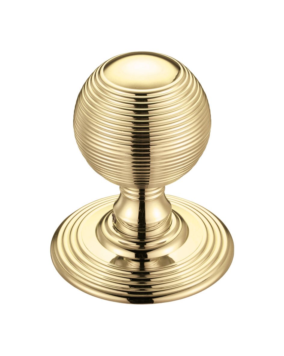 Ringed Mortice Knob 50mm Rose dia.  - Polished Brass