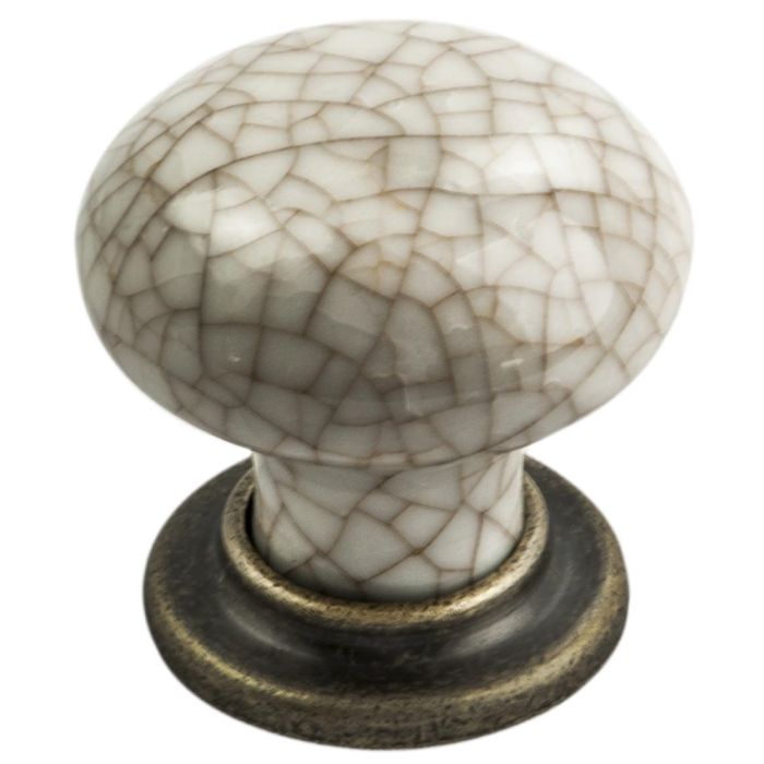 Porcelain Mushroom Pattern Knob - Antique Brass/Ivory Crackle
