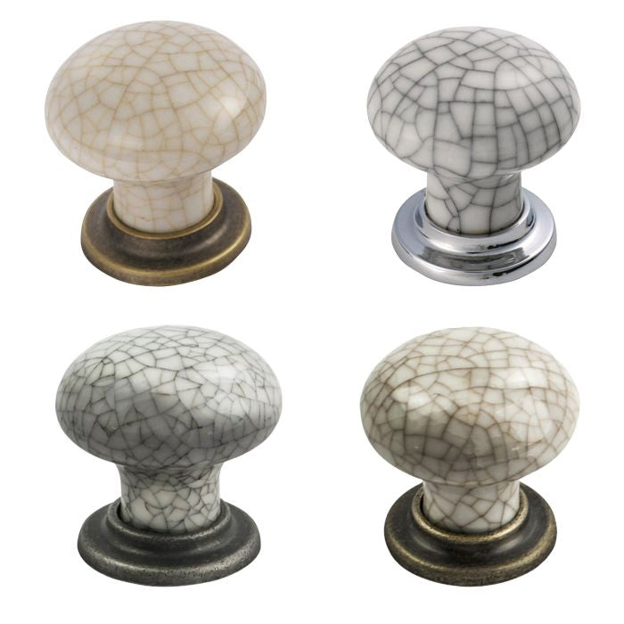 Porcelain Mushroom Pattern Knob - Antique Brass/Ivory Crackle