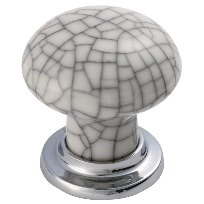 Porcelain Mushroom Pattern Knob - Polished Chrome/Midnight-Blue Crackle