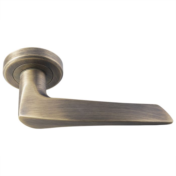 Olivier Lever on Rose Door Handle - Antique Brass (AB)